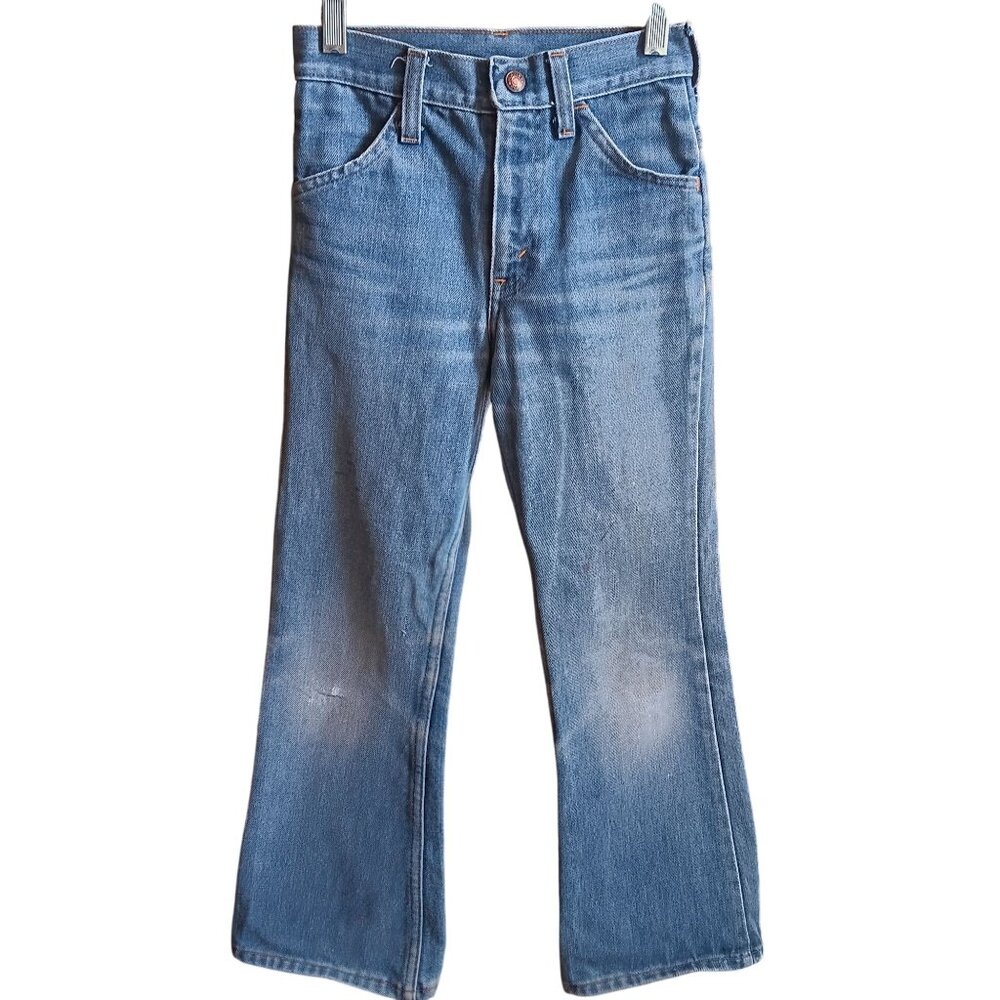 Boys 9 Slim 22x24 Vintage 70's Flare Plain Pockets Flared Denim Jeans Distressed